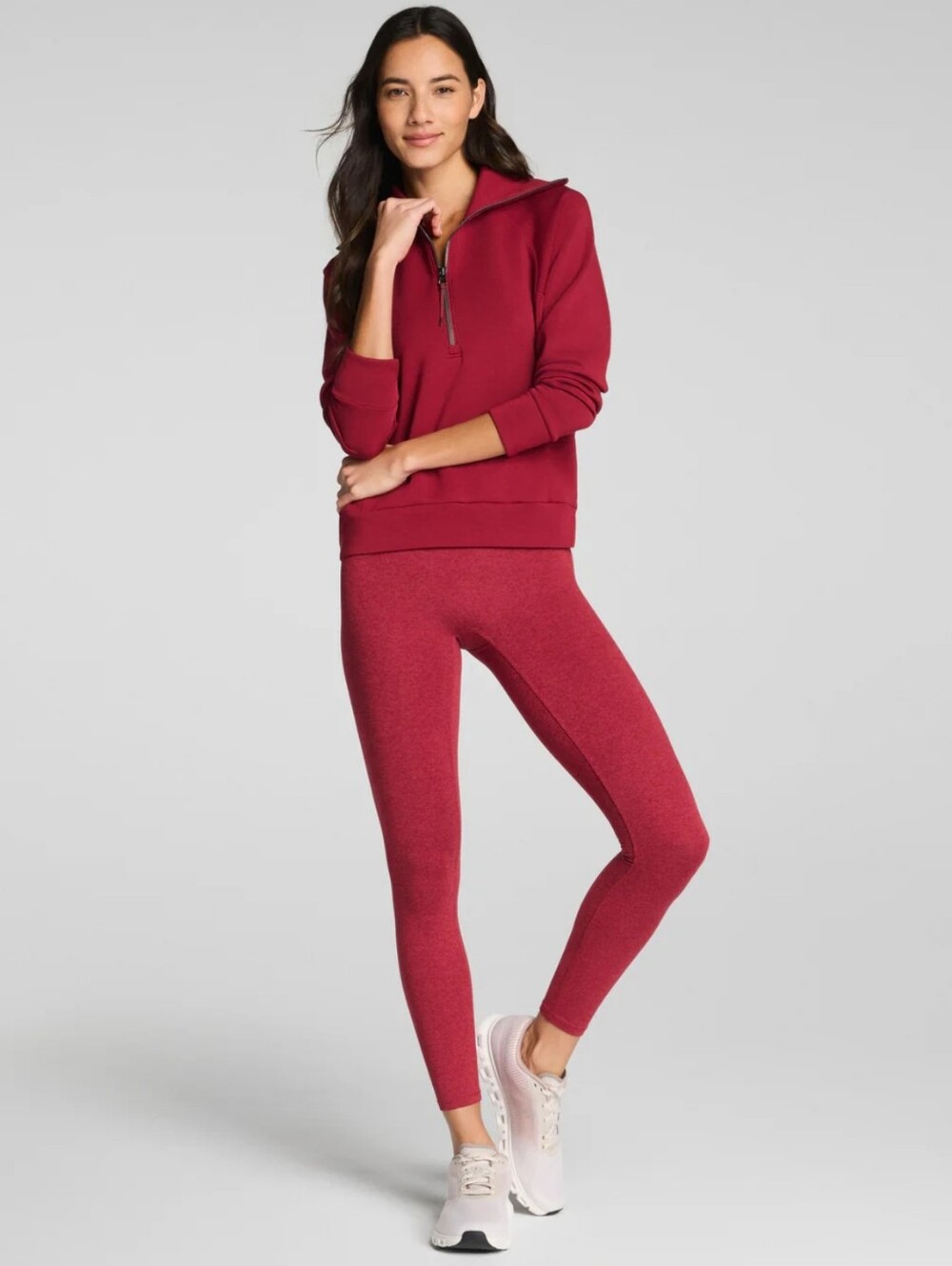 SPANX Wine Red Matching Quarter Zip and Leggings Set NWT - Picture 4 of 4